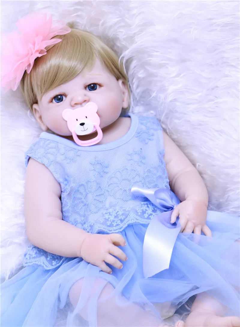 

DOLLMAI Reborn Baby Lifelike 22 inch full silicone vinyl Girl Princess Wear blue dress fashion Christmas Gift bath DIY Toys