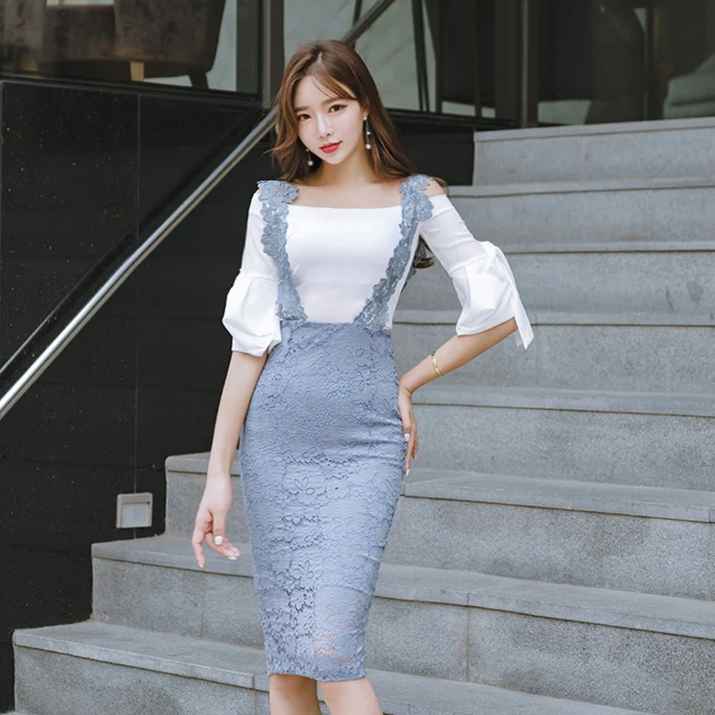 2018 Fashion Women Dress Suit Sexy Slash neck Lace Slim Pencil Dress ...