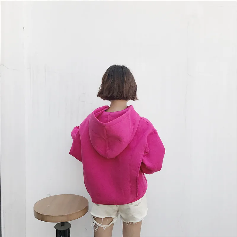 Новые модные женские толстовки Harajuku шикарные женские толстовки с капюшоном однотонные женские топы базовый сплошной цвет Корейский студенческий стиль Женский пуловер