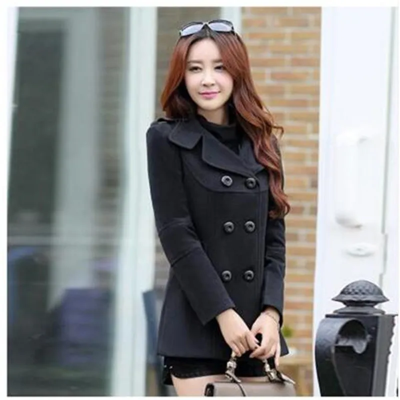 Mince Manteaux Manteau Laine Col Breasted Turn Tranchée Femmes Pardessus 2 Mode D'hiver down Survêtement Double Solide De 1 w6FqWEB