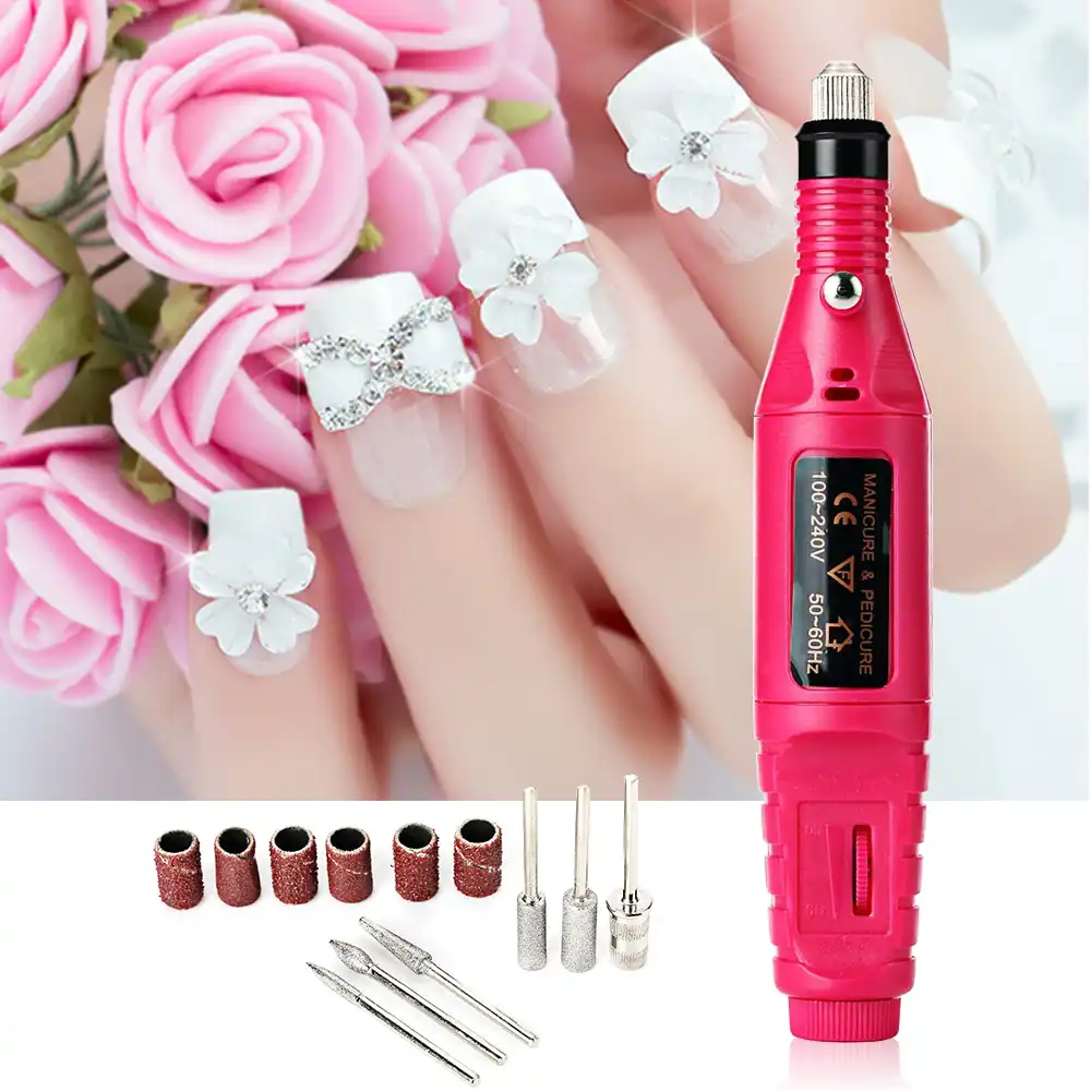1set 6bits Professional Gel Electric Manicure Machine Nail Drill Art Pen Nail Stamping Plates Pedicure File Shape Tool Feet Care