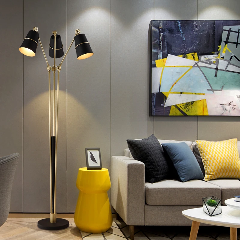 

Postmodern Simple 3 Arm LED Floor Lamp Nordic adjustable Angle study office lamp Rose gold or gold lamp body reading lamp