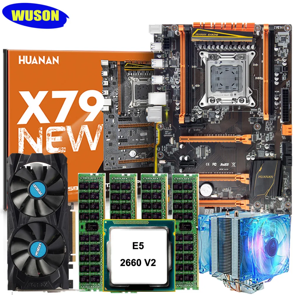 Новая игровая материнская плата huanan Zhi deluxe X79 с M.2 слотом cpu Xeon E5 2660 V2 с кулером ram 64G(4*16G) видеокарта RX460 4GD5