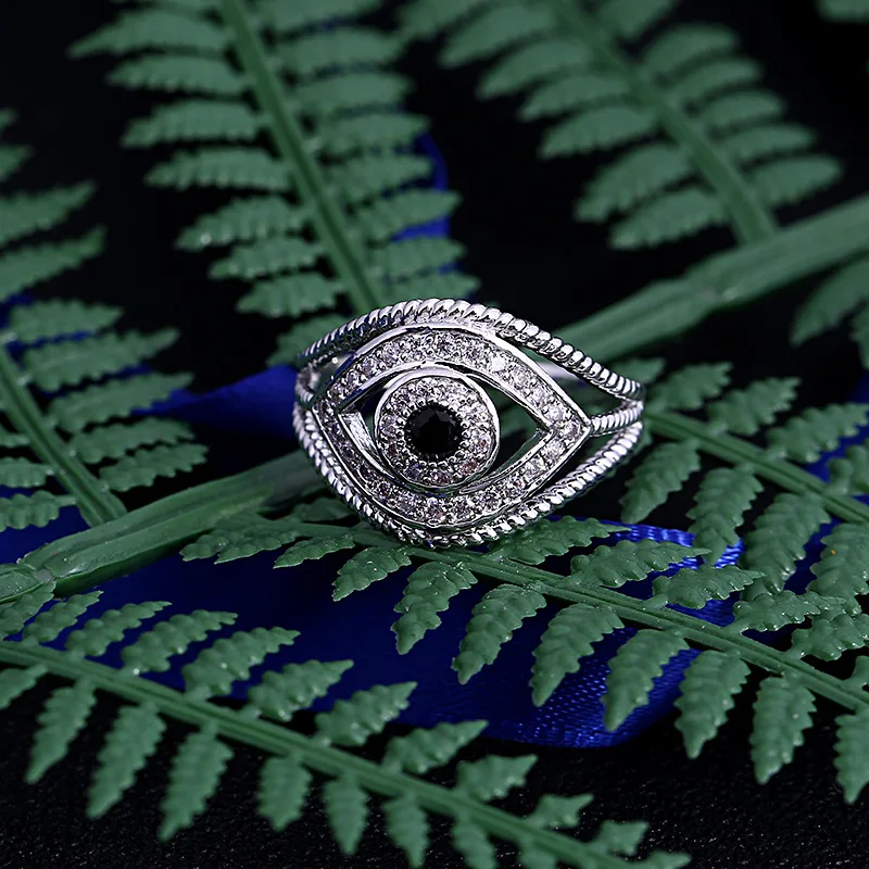 Crazy Feng, панк, черный сглаз, кубический цирконий, кольца, турецкие ювелирные изделия для женщин, девушек, серебряный цвет, полый кристалл, аксессуары Anel