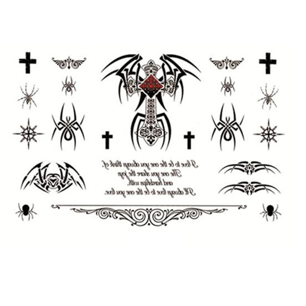Yeeech Temporary Tattoos Sticker for Women Men Fake Spider Cross Literature Designs Black Sexy Arm Leg Back Body Art Waterproof | Красота и
