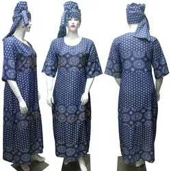 BAIBAZIN Африканская женщина платье вышивка стразами украшение бисером платок синий деним 100% хлопок ткань Большие размеры XL-XXXL