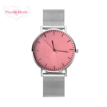 

Mavis Hare Newest Coral Red Color Seashell Wristwatch Woman Watches Silver Color quartz watch with stainless steel Mesh Bracelet