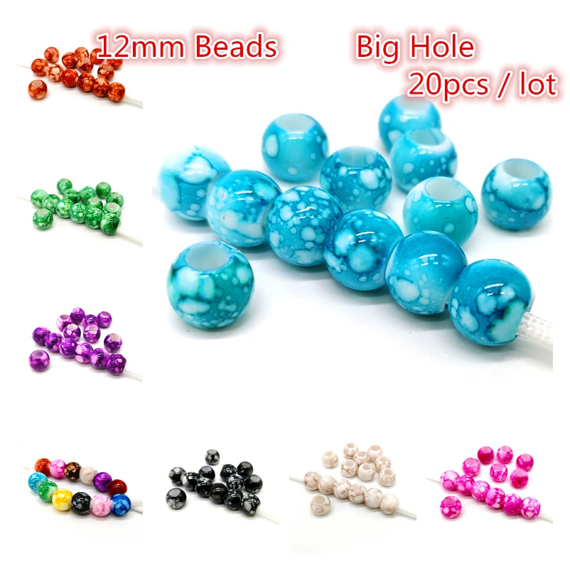12mm Big Hole Round Beads for Jewelry Making Acrylic Beads Multicolor