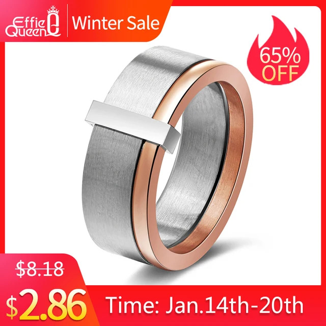 Effie Queen Women's 316L Stainless Steel Ring Unique Rose Gold Silver Mix Color Effie Queen Women's 316L Stainless Steel Ring Unique Rose Gold Silver Mix Color
