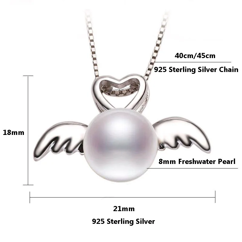 ASHIQI 925 стерлингового серебра Крылья ангела Подвески Ожерелья натуральный пресноводный жемчуг
