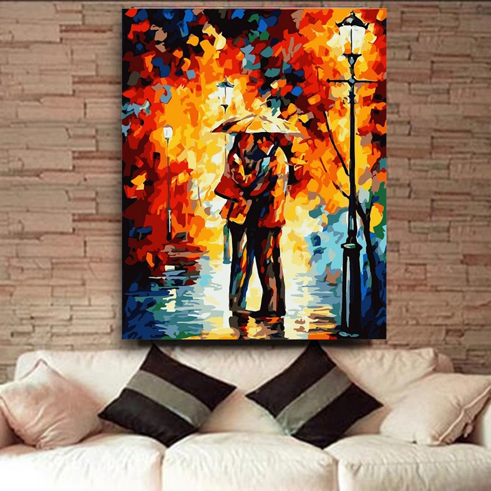 

Unframed Lovers In The Rain Painting Pictures By Numbers DIY Handpainted Wall Pictures Coloring By Number Arts Home Decor