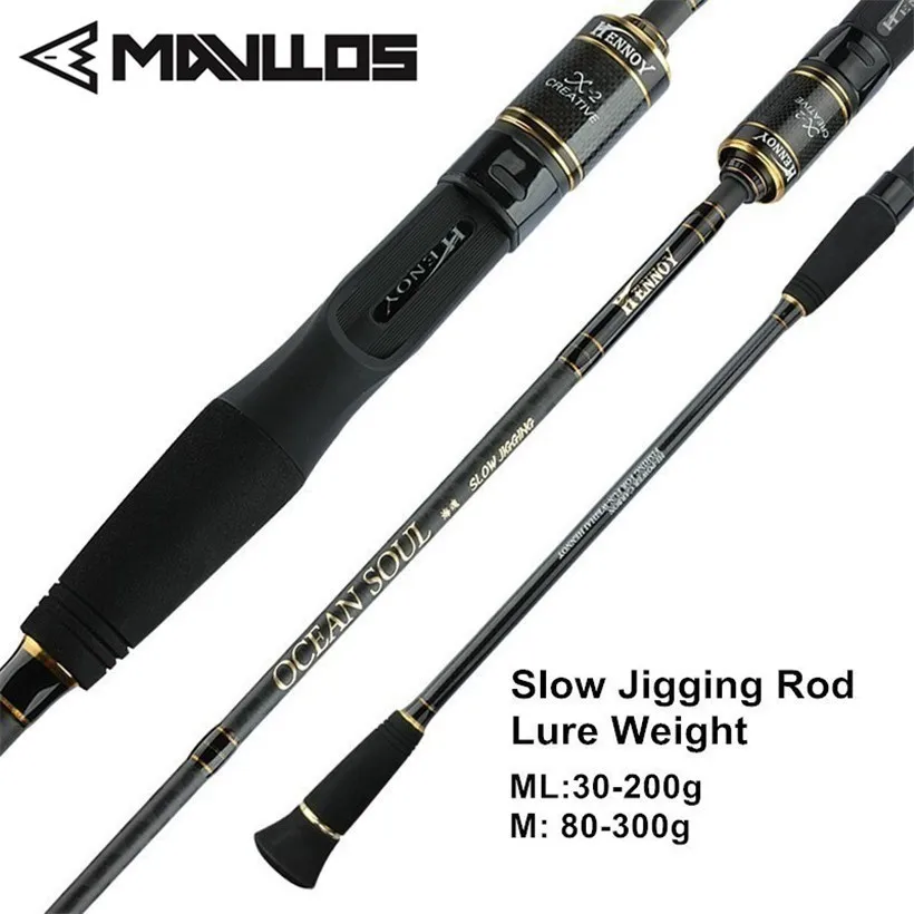 Vara de Pesca Mavllos Lento Jigging 2 Seção L.w. 25-250g 100-350g Ultra Light Spinnning Saltwater Fishing Fundição Rod 1.95 m ml –