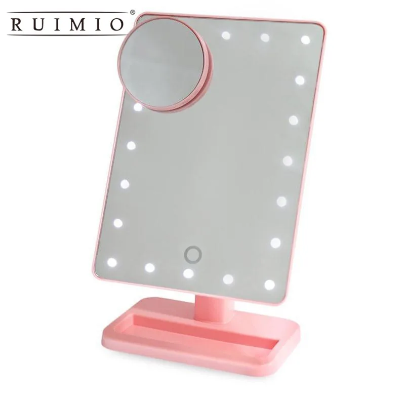 

Rectangular 20 LED Lighted Vanity Mirror Touch Screen Battery Powered Makeup Mirrors Lady Portable Compact Tabletop Mirror