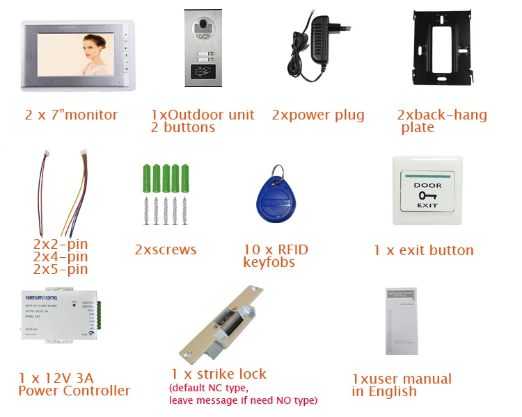 Квартира " ЖК-видео домофон система+ RFID доступ Открытый камера для 2 семьи+ Электрический замок удара