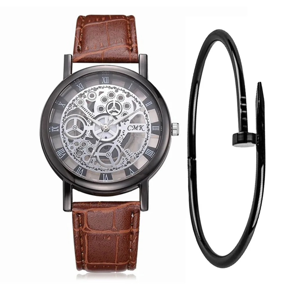 2 шт./компл. модные креативные простой кварцевые часы с ремешком + Набор браслетов женский для мужчин шестерни Пасхи роскошный известный же