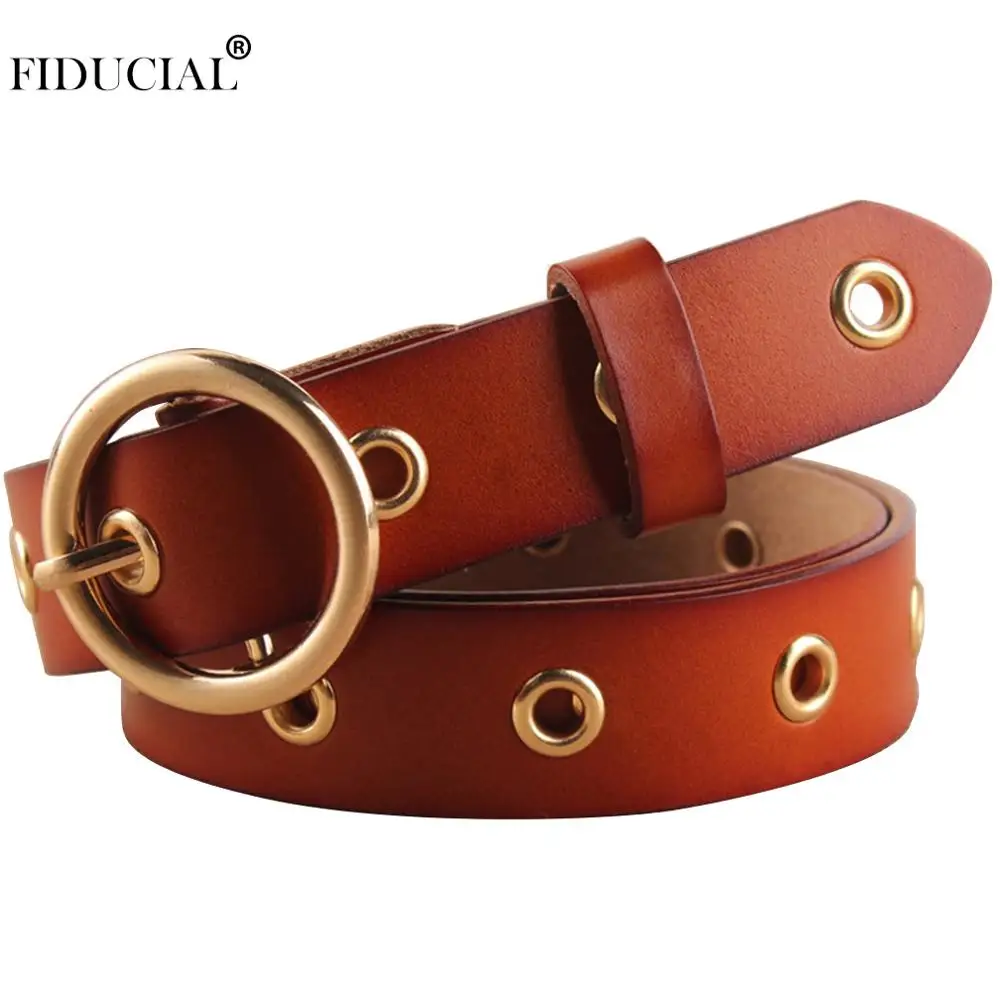 

AKTRIS Ladies Alloy Holes Quality Cow Genuine Leather Belts Girls Woman Fashion Brown Belt for Women Jeans 2.8cm Wide FCO005