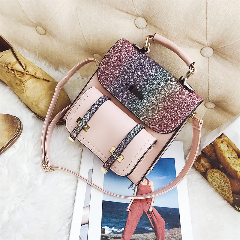 Online MARFUNY PU Leder Frauen Rucksack Doppel Pfeil Bling Pailletten Schule Rucksäcke Für Teenager Gold Tasche Für Mädchen Rucksack Frauen Sac