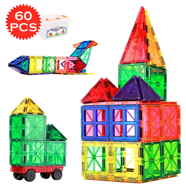  US $48.75  60PCS Magnetic Construction Set Transparent Magnetic Blocks Modeling Building Bricks Magnet Toys Ki