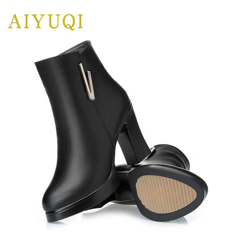 AIYUQI 2018 new genuine leather ankle boots for women red high heel wedding boots size fashion sexy winter wool warm boots Women's Shoes