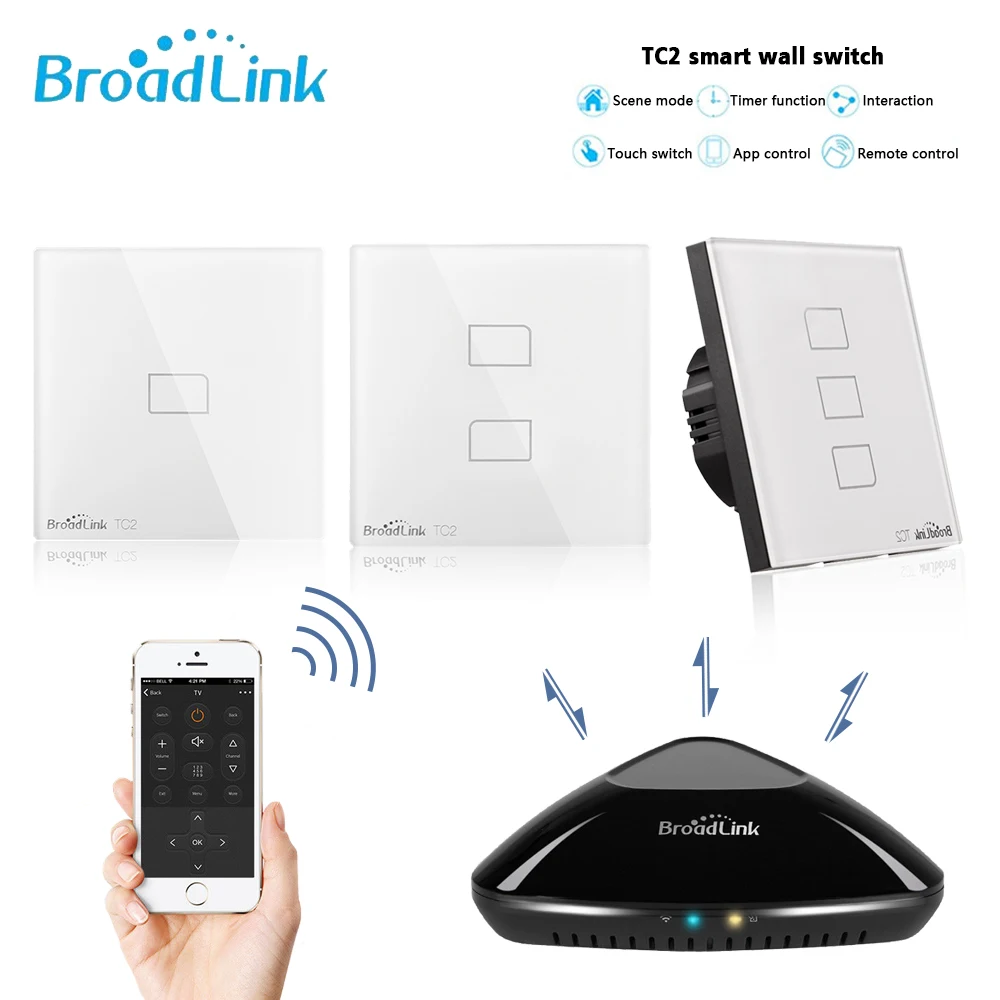 Broadlink TC2 WiFi переключатель США Великобритания ЕС 1 2 3 банды настенный светильник переключатель умный дом RM Pro IR+ RF приложение пульт дистанционного управления для Alexa Google Home