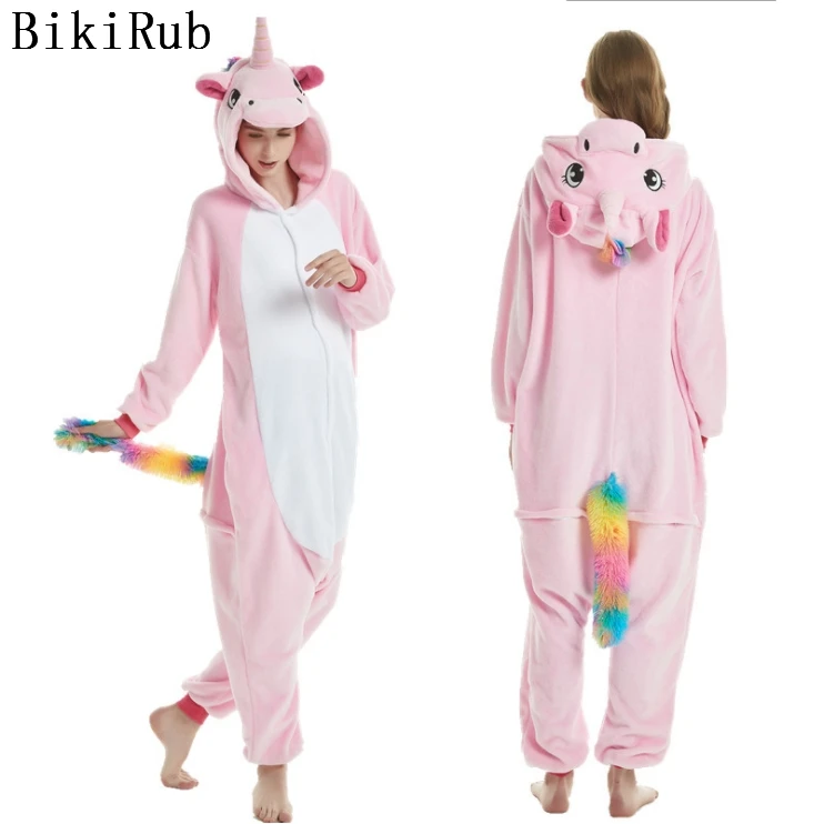 

BIKIRUB Women Pajamas Flannel Sleepwear Pink Pegasus TianMa Unicorn Cartoon Animal Pajama Set Hooded Pyjamas Winter Home Wear