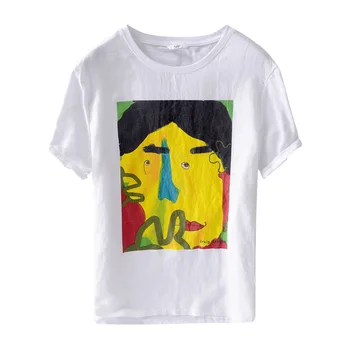 

2019 New Women Plus Size Cotton Linen T-shirts Casual Tee Tops Summer Short Sleeve male T shirt men Clothing