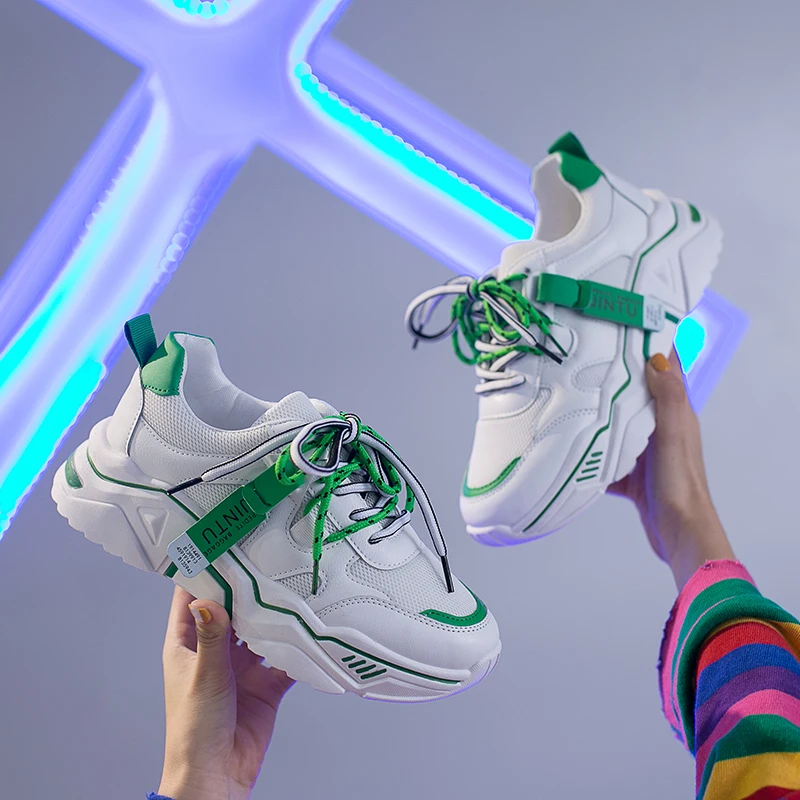 

2019 Women'S Flats Sneakers Fashion White Vulcanized Shoes Women Lace Up Round Toe Breath Air Mesh Running Shoes Size 35-39