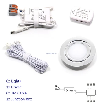 

D72XH14MM 6pcs/set With Driver ,Cable ,Connector 3W Recessed Spotlight PWM Dimming LED Ceiling Light AC110-240V Decoration LED