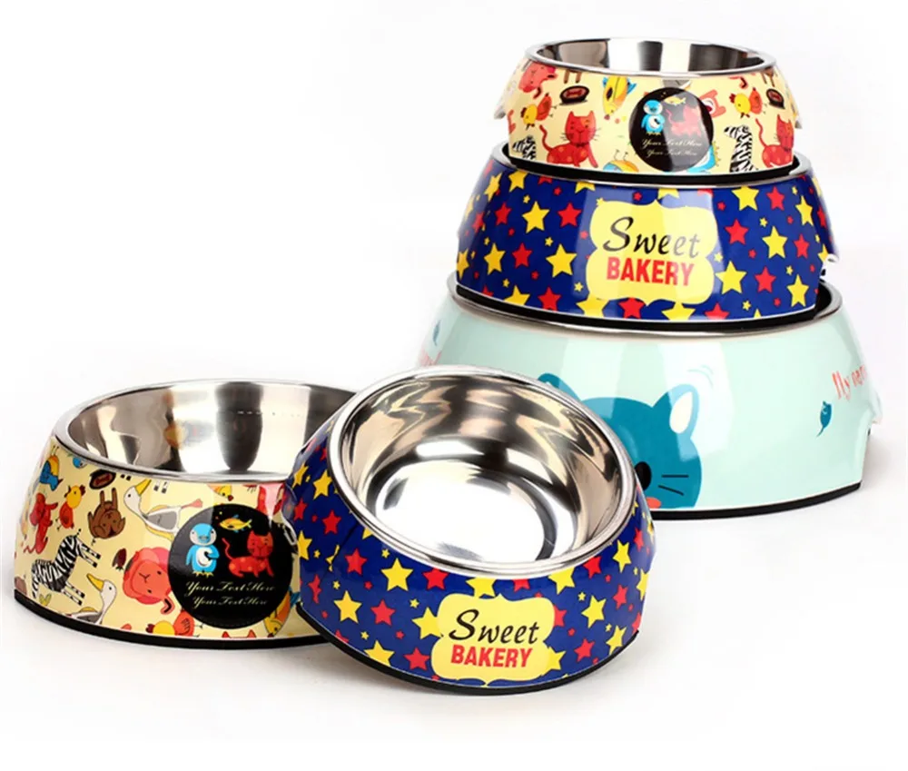 KEMISIDI мультяшный стиль керамическая чаша для домашних животных устройство для кормления собак из нержавеющей стали для кошек собак Нескользящая пищевая вода двойного назначения кормушка для кормления