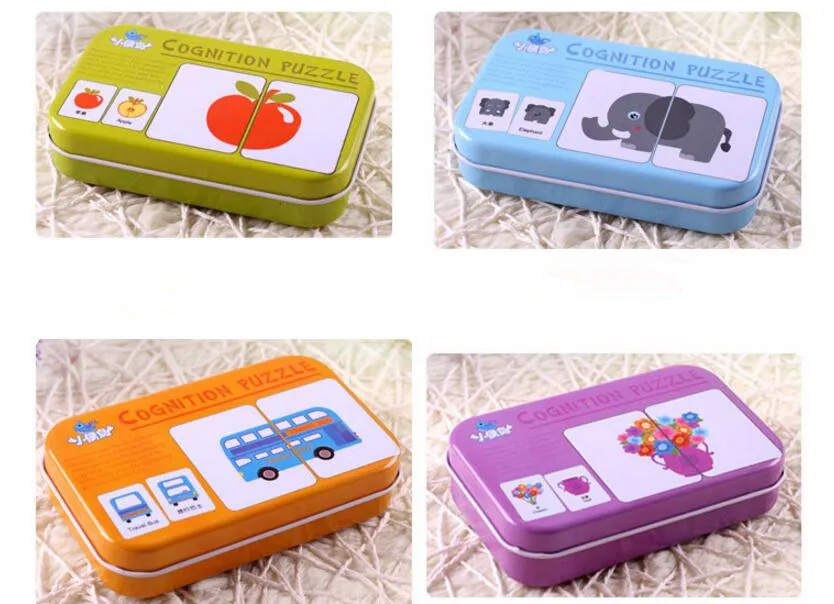 

32pcs/box Cartoon Educational Animal Fruits Traffic Shape Pattern Graph Matching Cards Puzzles Game Toys for Children Baby Kid