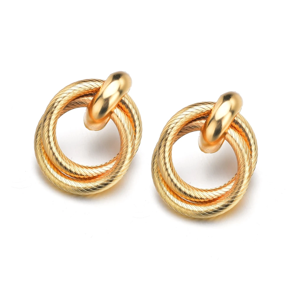 

Vintage Drop Dangle Earrings For Women Geometric ZA Metal Statement Earrings Gold Color Twist Round Simple Punk Jewelry