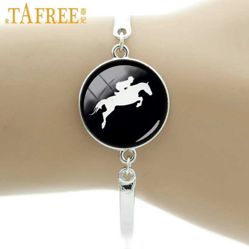 

TAFREE Brand Horse Racing silhouette bracelet vintage horseback riding jewelry gifts for equestrians Derby Day black hole T783