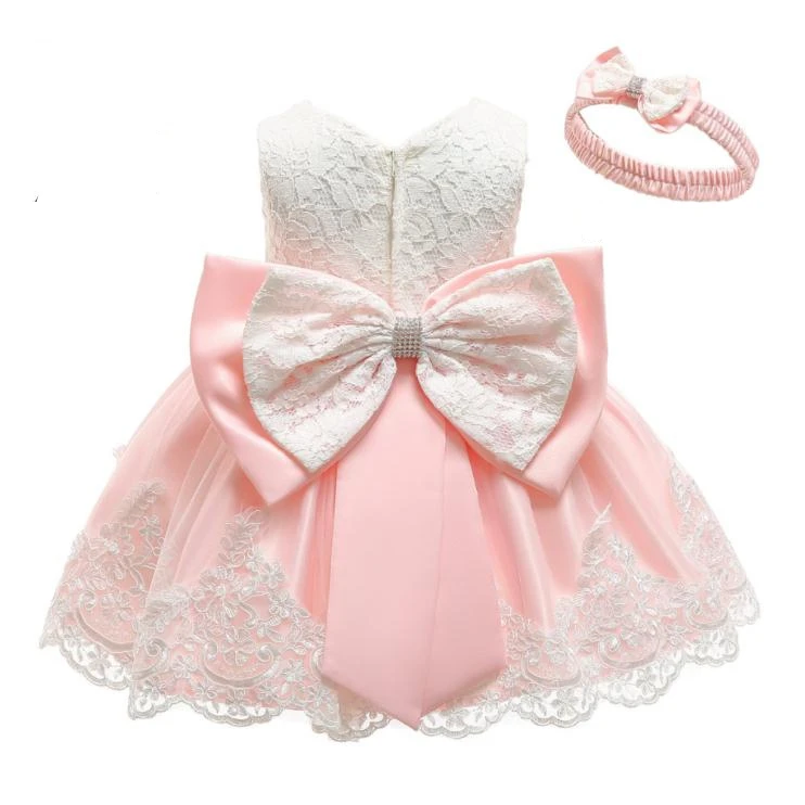 

White Blush Pink Ivory 2-5 Years Baby Girl Birthday Party Baptism Gown Dress