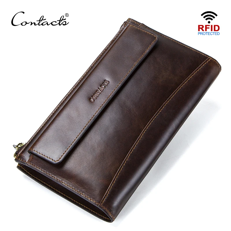 CONTACT'S <b>men</b> clutch RFID <b>genuine leather man's</b> long <b>wallet</b> ...