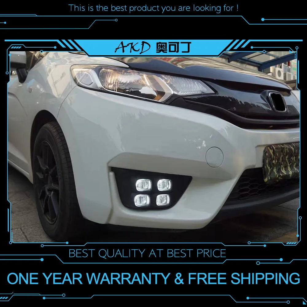 

AKD tuning cars DRL For Honda FIT JAZZ 2014-2016 Daytime Running lights LED Fog Light Stripe Parking Signal Turning 6000K Auto