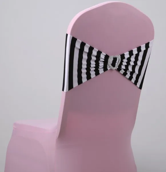 Ленты для свадебных стульев с круглыми пряжками для чехлов стульев белый и черный полосатый Зебра Печать стул из лайкры Sash спандекс галстук-бабочка