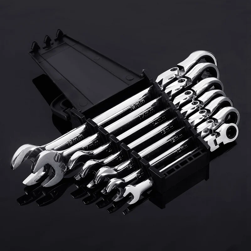 7Pcs Multifunction Ratchet Open End Wrenches Torque Wrench Combination Spanner Allen Keys Car