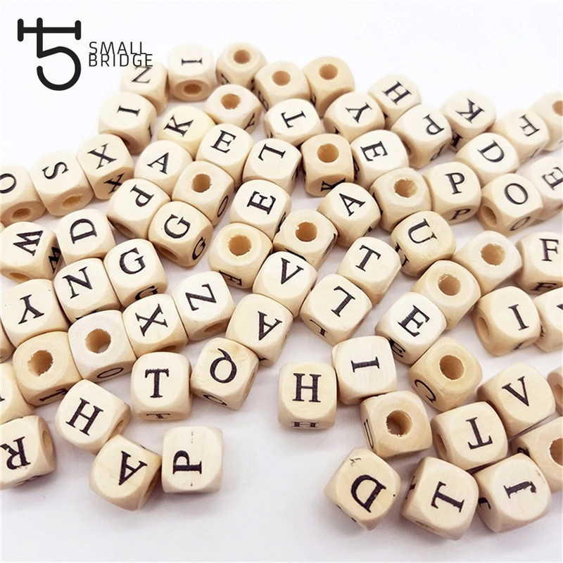 100 шт 10 мм Diy натуральный алфавит деревянные бусины для изготовления ювелирных изделий детская игрушка незавершенная с отверстием квадратные деревянные бусины W302