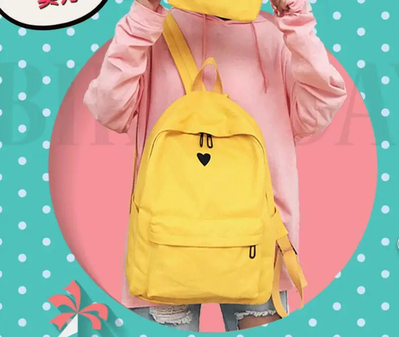 

Women Lady Travel Backpack Nylon Waterproof Love Heart Zipper Girls Studend School Shoulder Bag