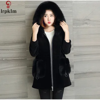 

Women's Fox Fur Coat Hooded Fur Collar 2018 New Winter Fur Parkas Plus Size 5XL High Quality Long Fur Jackets For Female LZ944