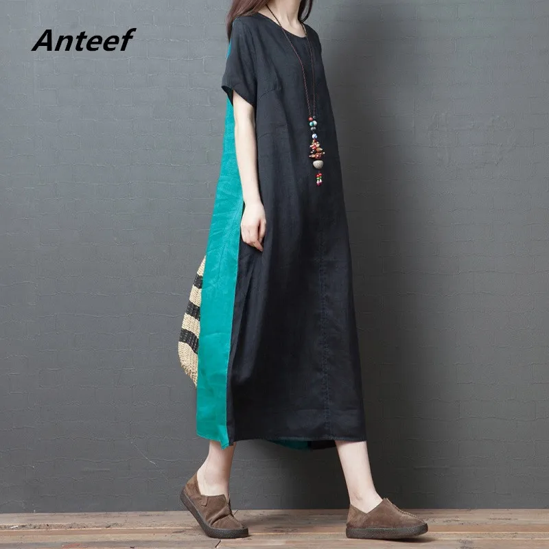

black cotton linen vintage plus size women casual loose long summer sun dress elegant clothes 2019 ladies dresses sundress