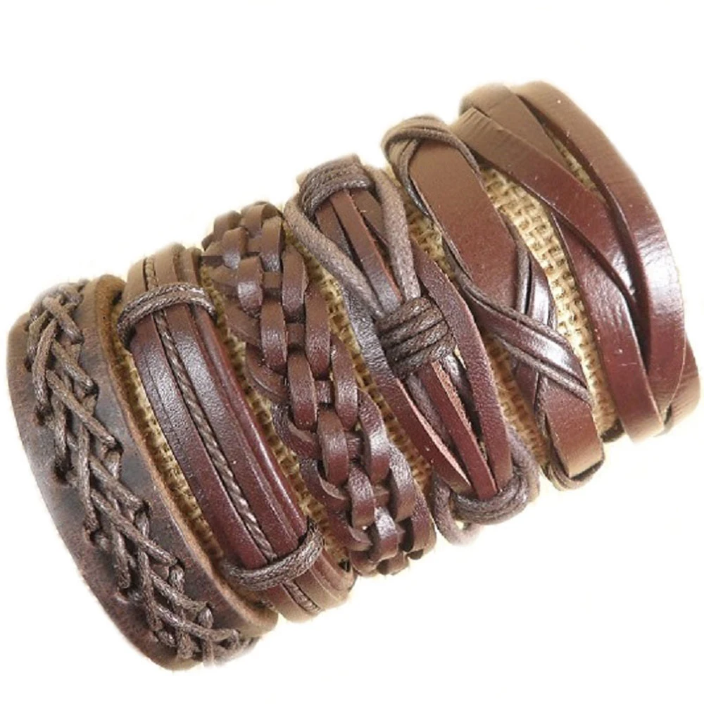 

Wholesale 6pcs genuine Brown male charm real leather bracelet men femme for pulseira masculina Feminina couro mujer-S86
