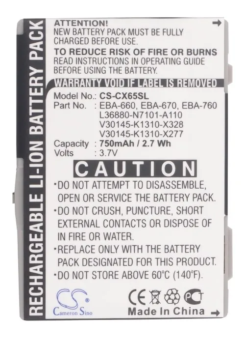 

Cameron Sino 750mAh Battery EBA-760,EBA-770 for Siemens CF75,CFX65,CT66,CT72,CT75,CTX65,CV65,CV72,CV75,CX65,CX66,CX70,CX75,CXI65