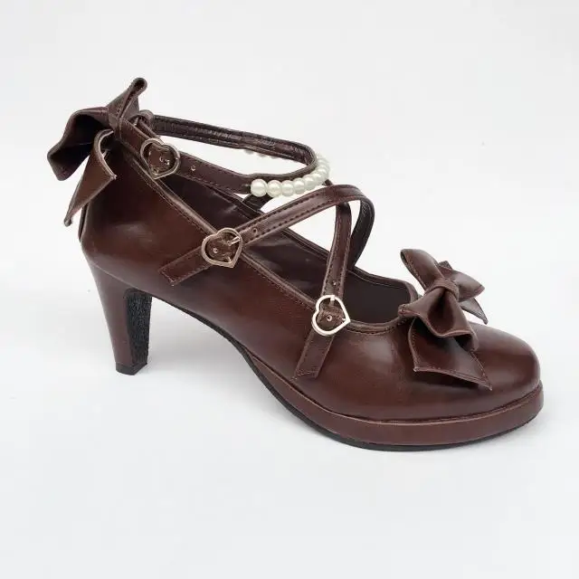 Womens-Shiny-Black-Silver-Sequin-Pumps-Bow-Strap-Cross-Pearl-Ankle-Strap-Princess-Lolita-Shoes-Custom-Tailor-Available- 3