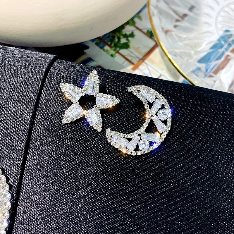 Блестящая сторона модный бренд ювелирные изделия пирсинг звезда серьги гвоздики для женщин подарок кристалл простой стиль серьги