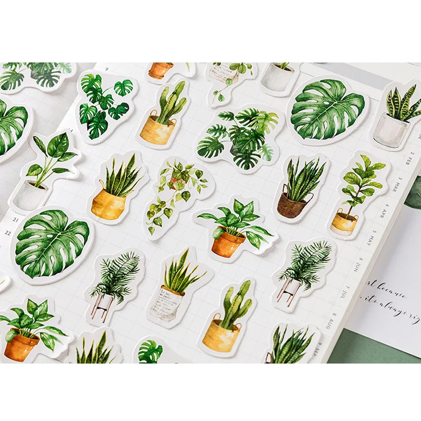 

45pcs/box Kawaii Green oxygen life Diary Mini Paper Sticker Decoration DIY Album Diary Scrapbooking Label Sticker Stationery