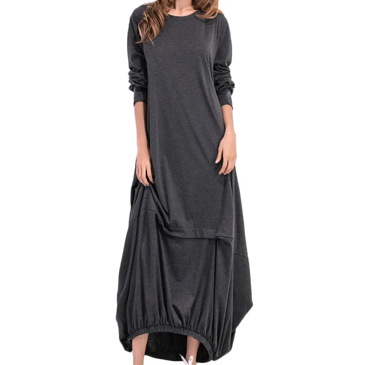

JAYCOSIN Womens O Neck Long Sleeve Kaftan Maxi Dress Summer Autumn Cotton Linen Gown Robe Dresses Plus Size Large Size Dresses