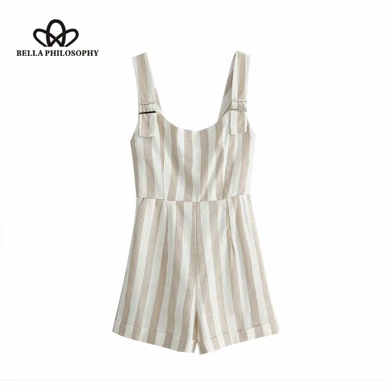 Wonder Vintage Striped Pockets Adjustable Straps Playsuits Sleeveless Backless Ladies Rompers Casual Jumpsuits Mujer 2019 NEW