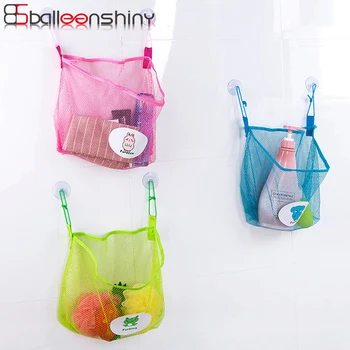 

BalleenShiny Nylon Grids Mesh Storage Bags Double Sucker Tile Wall-mounted Bathroom Toiletries Kids Toy Neaten Pouch Organizer