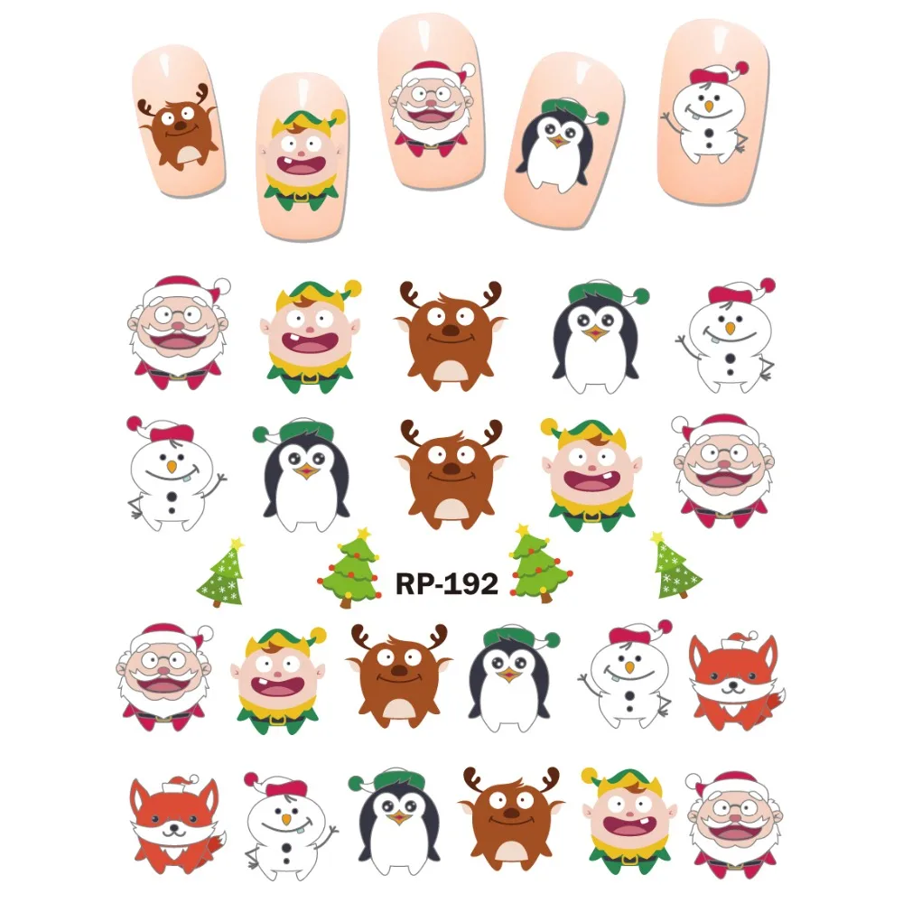 

UPRETTEGO NAIL ART BEAUTY NAIL STICKER WATER DECAL SLIDER CARTOON CHRISTMAS XMAS SANTA CLAUSE SNOW MAN DEER RP187-192